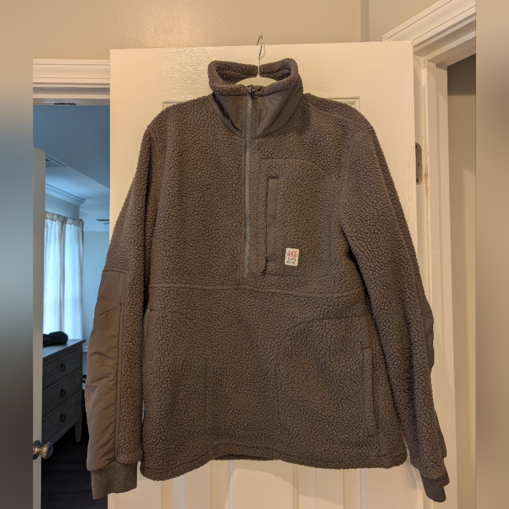 Topo Designs Men’s MOUNTAIN FLEECE PULLOVER Gray Brown Size Small